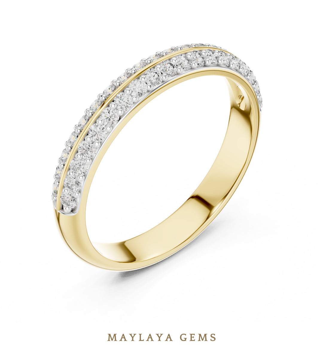 Maylaya Gems double row pave lab-grown diamond band in yellow gold
