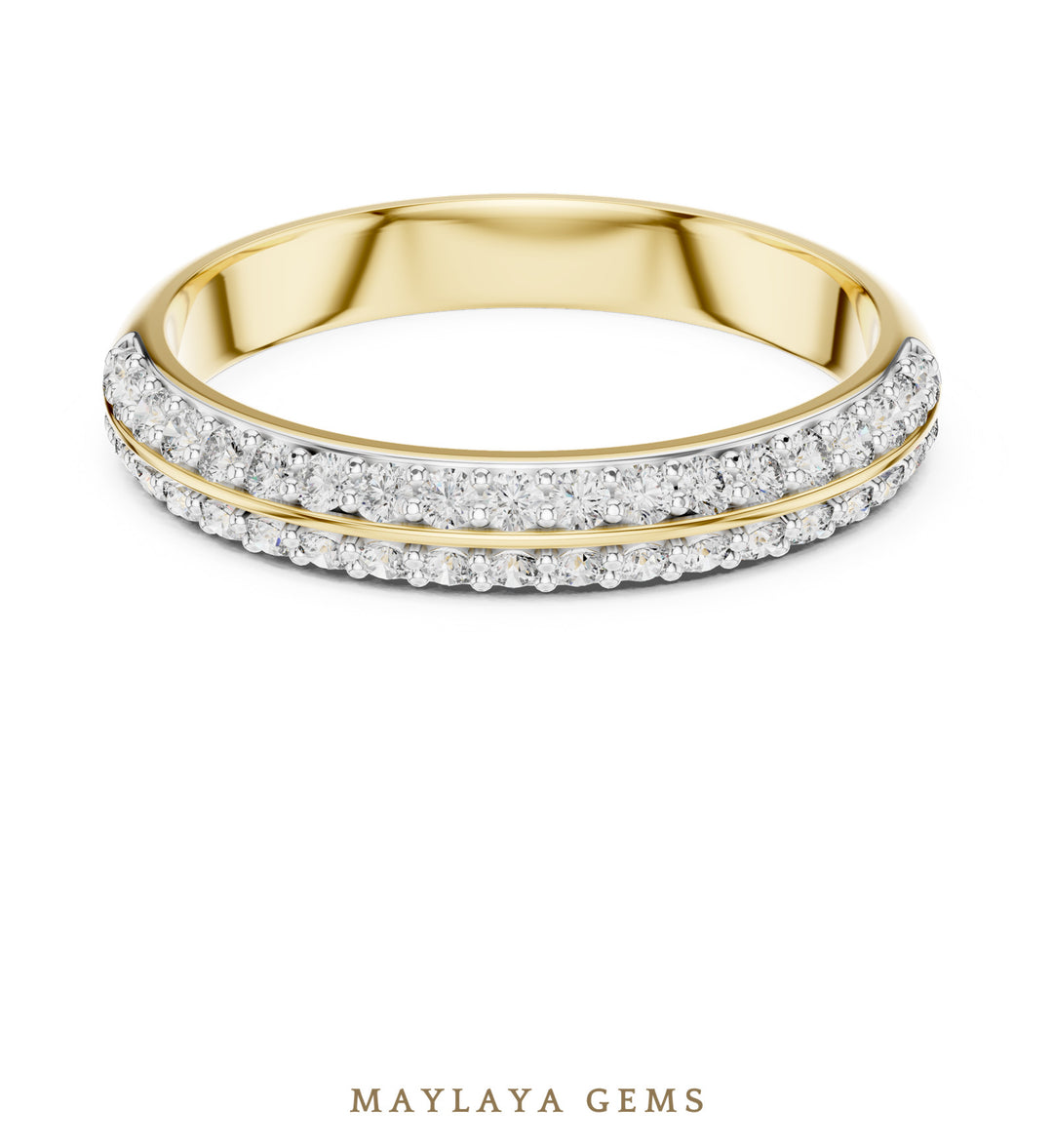 Maylaya Gems double row pave lab-grown diamond band in yellow gold
