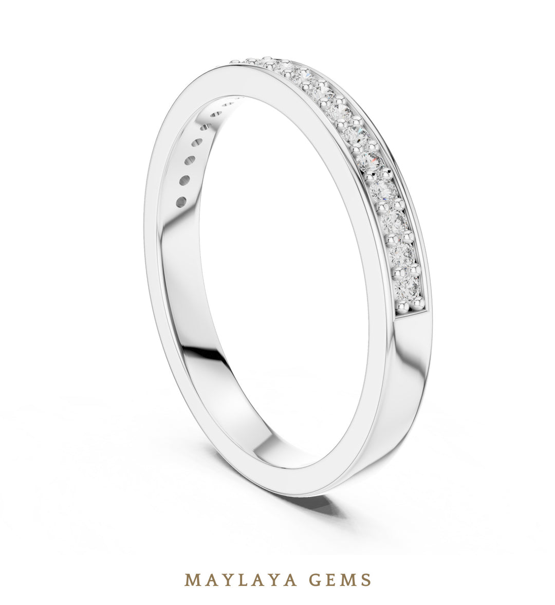 Maylaya Gems round pave edge lab-grown diamond band in white gold