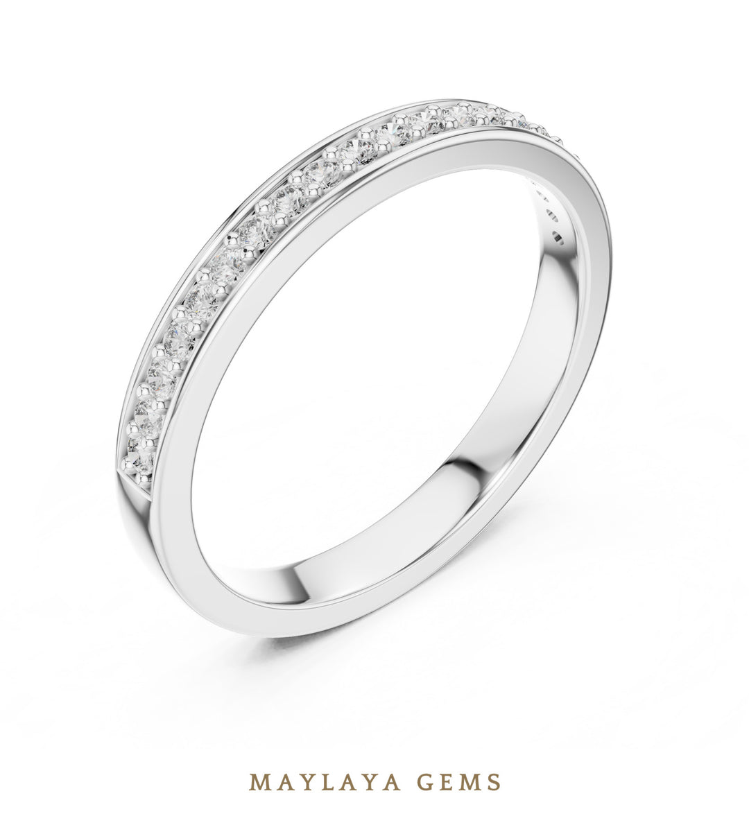 Maylaya Gems round pave edge lab-grown diamond band in white gold