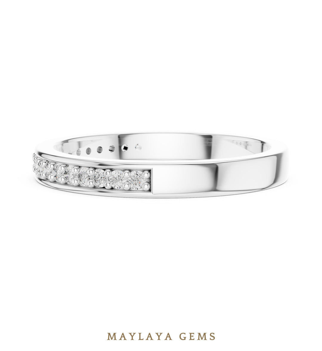 Maylaya Gems round pave edge lab-grown diamond band in white gold