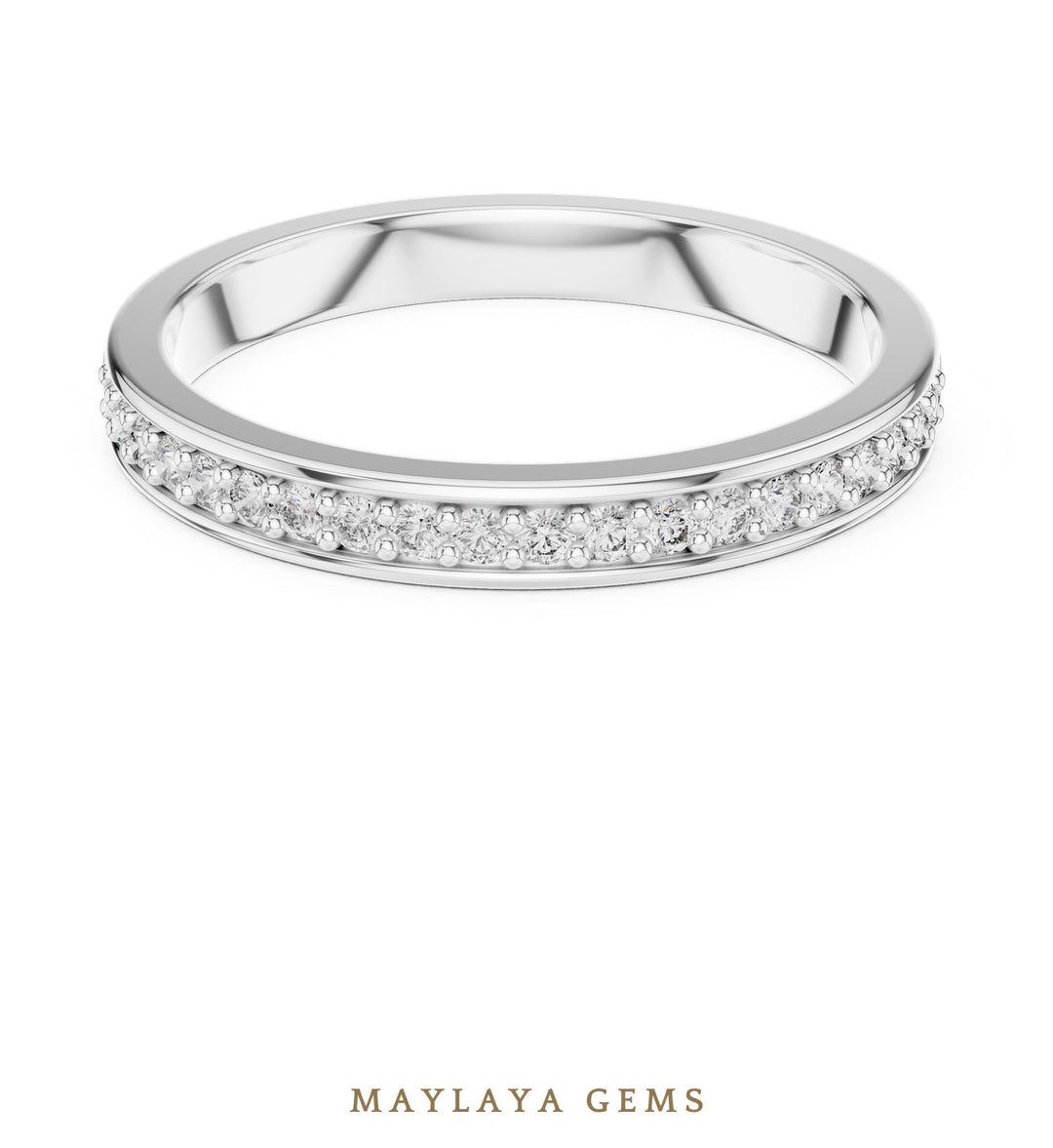 Maylaya Gems round pave edge lab-grown diamond band in white gold
