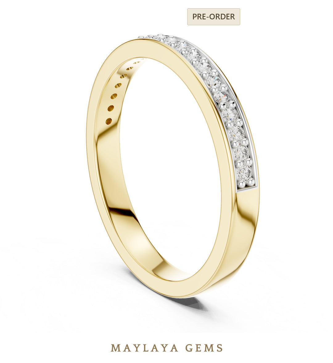 Maylaya Gems round pave edge lab-grown diamond band in yellow gold