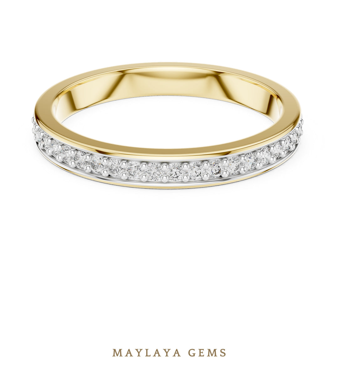 Maylaya Gems round pave edge lab-grown diamond band in yellow gold