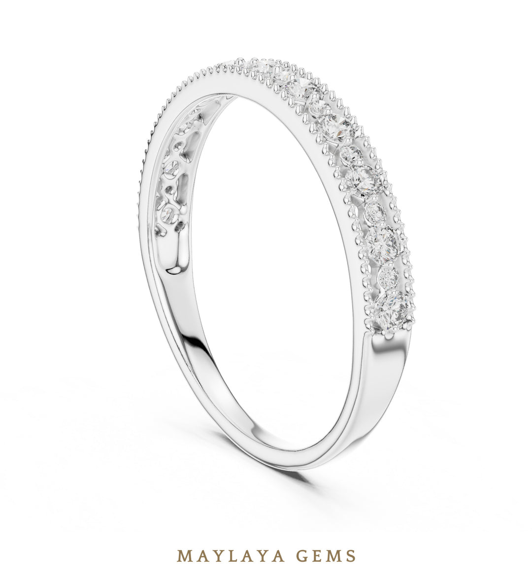Maylaya Gems milgrain alternating round lab-grown diamond band in white gold