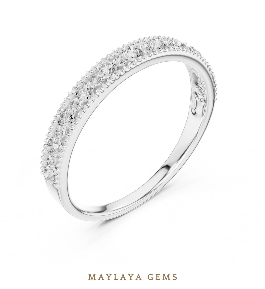Maylaya Gems milgrain alternating round lab-grown diamond band in white gold