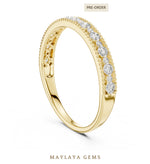 Load image into Gallery viewer, Maylaya Gems milgrain alternating round lab-grown diamond band in yellow gold
