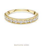 Load image into Gallery viewer, Maylaya Gems milgrain alternating round lab-grown diamond band in yellow gold
