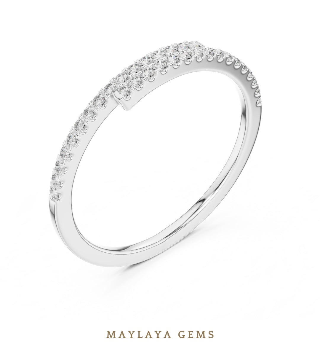 Maylaya Gems offset double row lab-grown diamond band in white gold