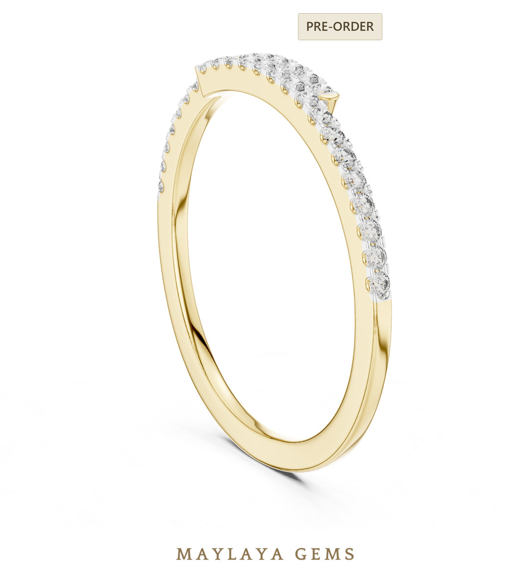 Maylaya Gems offset double row lab-grown diamond band in yellow gold