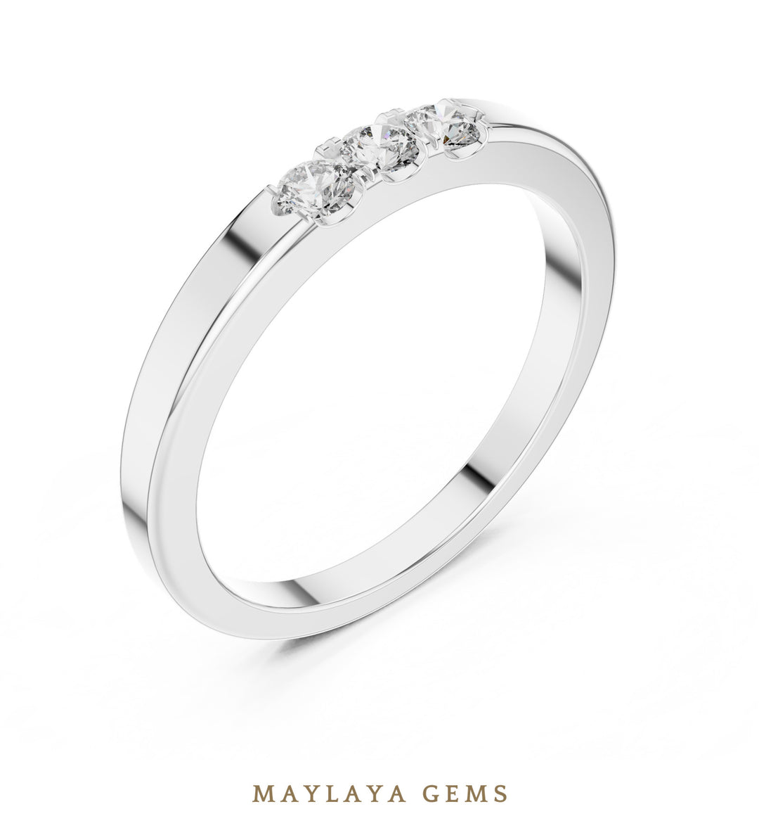 Maylaya Gems three round lab-grown diamond band in white gold