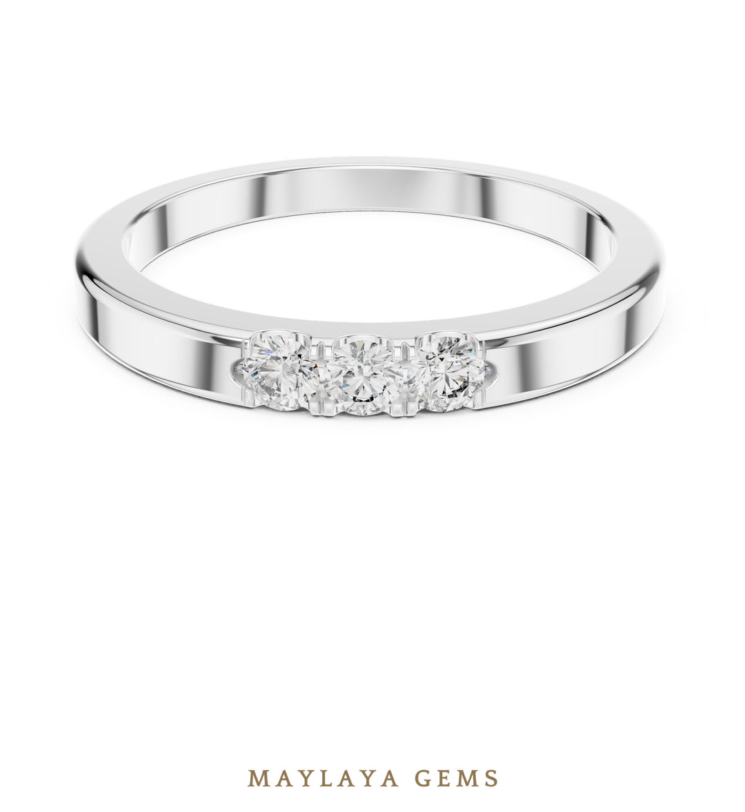 Maylaya Gems three round lab-grown diamond band in white gold