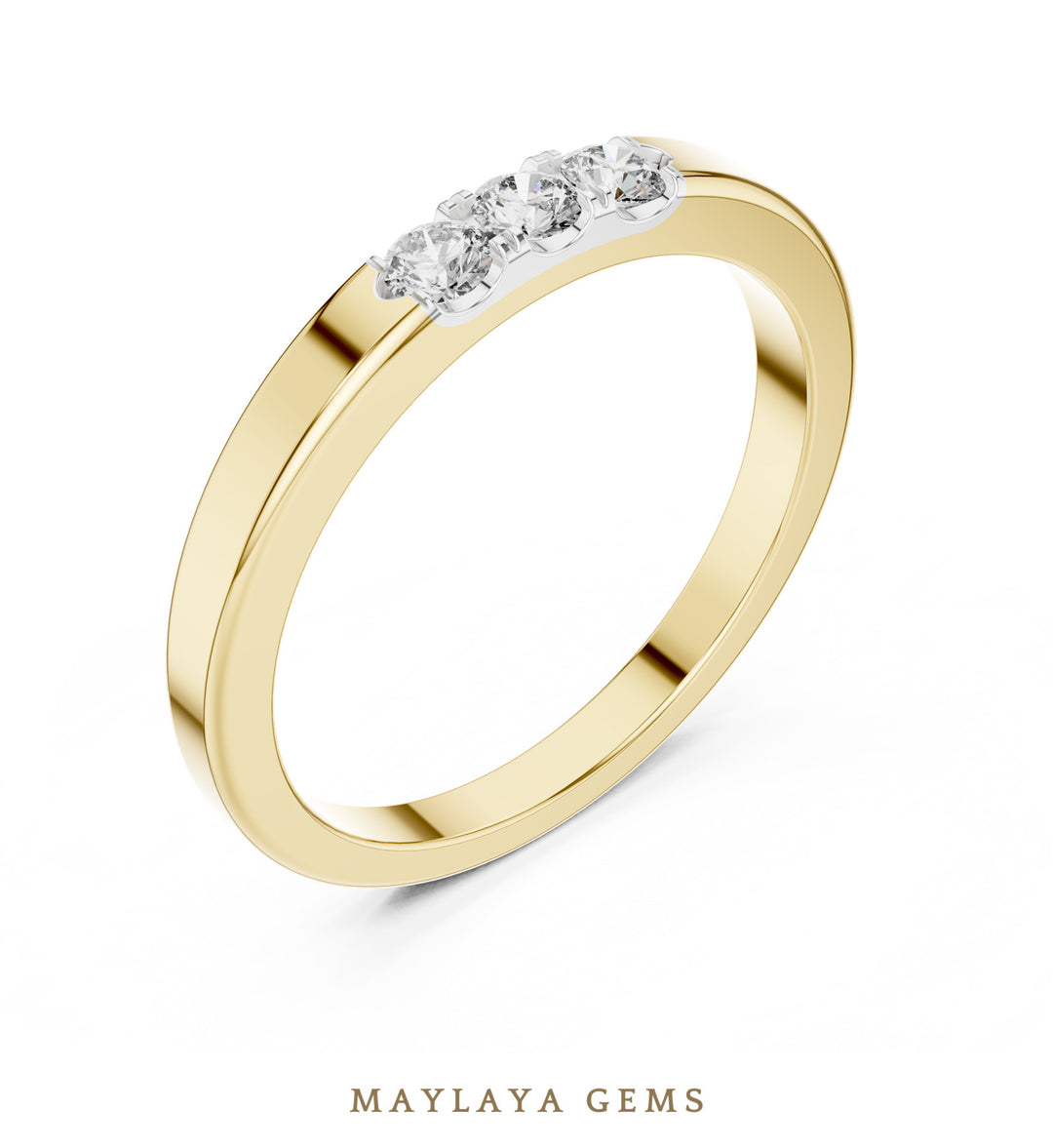 Maylaya Gems three round lab-grown diamond band in yellow gold