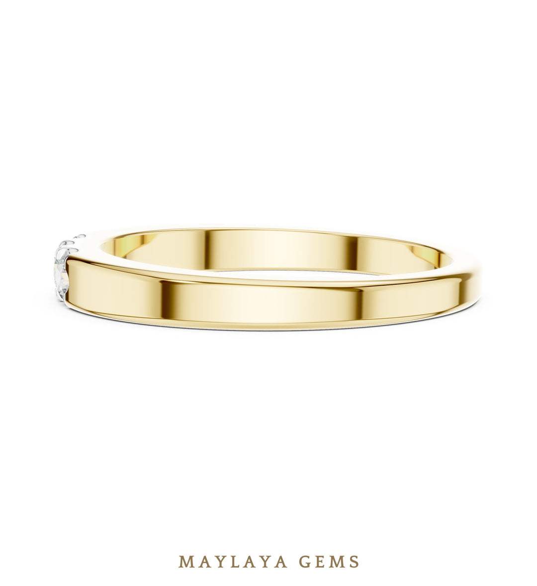 Maylaya Gems three round lab-grown diamond band in yellow gold