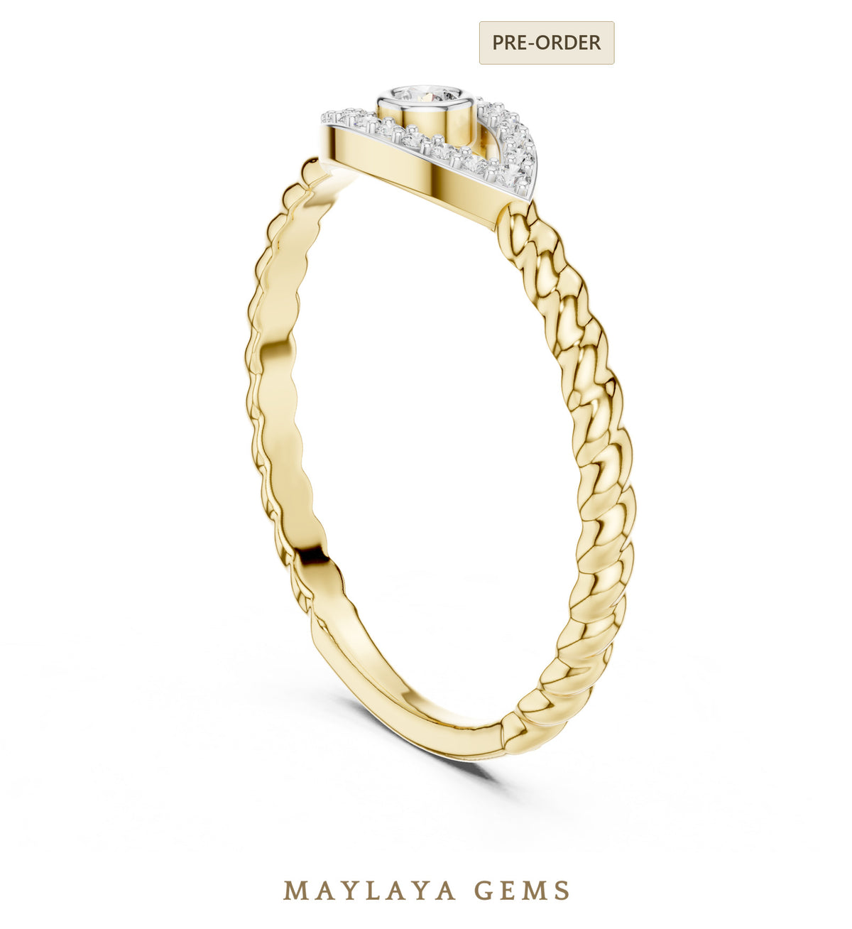 Maylaya gems evil eye rope lab grown diamond band in yellow gold