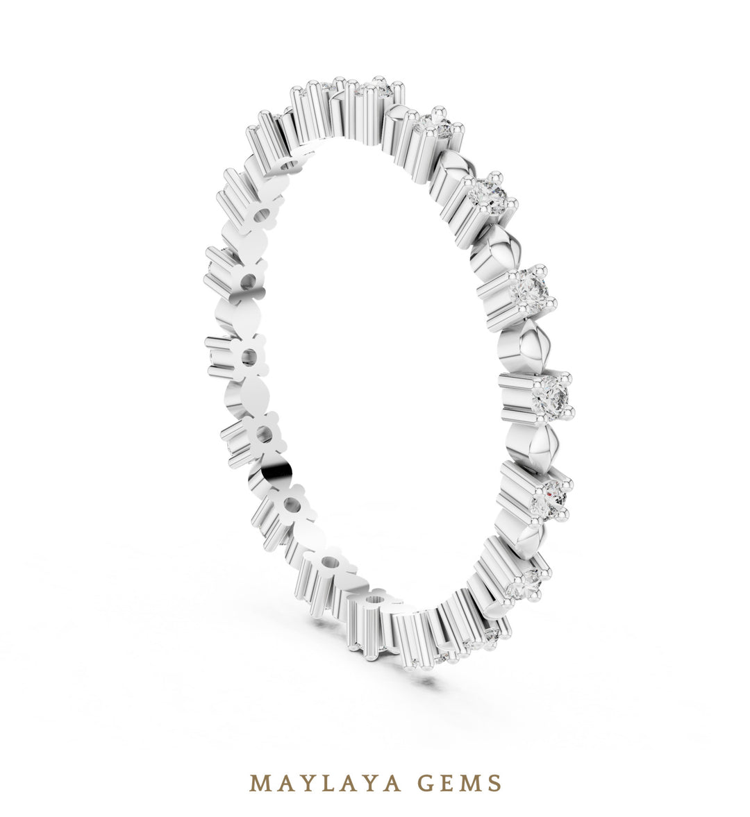 Maylaya Gems round dot eternity lab-grown diamond band in white gold