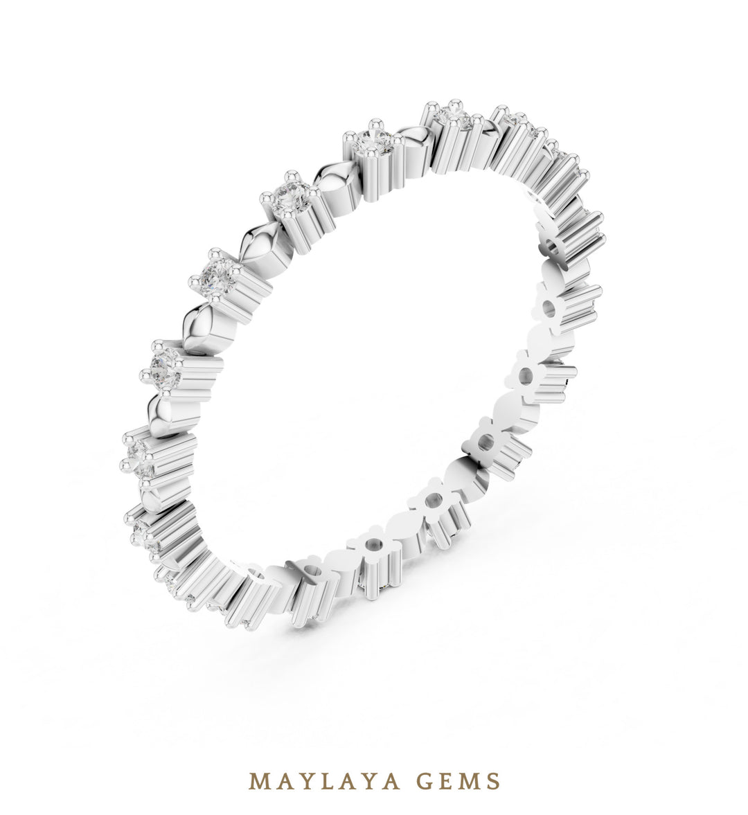 Maylaya Gems round dot eternity lab-grown diamond band in white gold