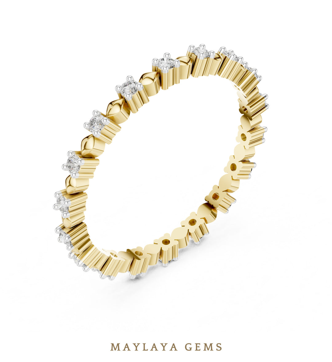 Maylaya Gems round dot eternity lab-grown diamond band in yellow gold