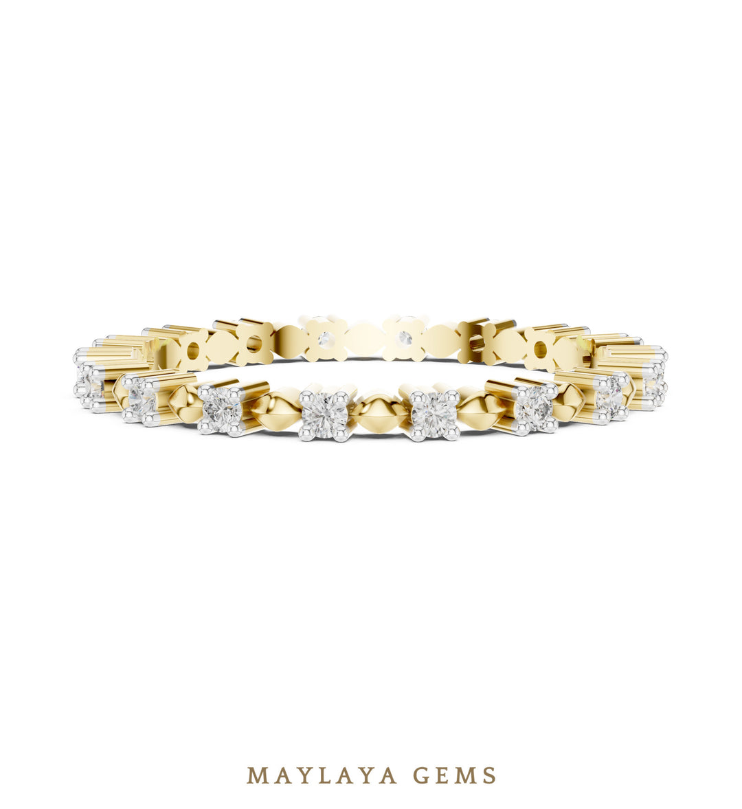 Maylaya Gems round dot eternity lab-grown diamond band in yellow gold