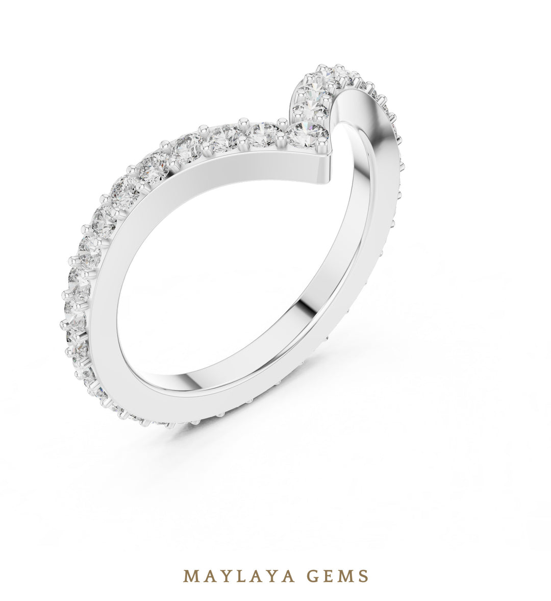 Maylaya Gems round chevron eternity lab-grown diamond band in white gold