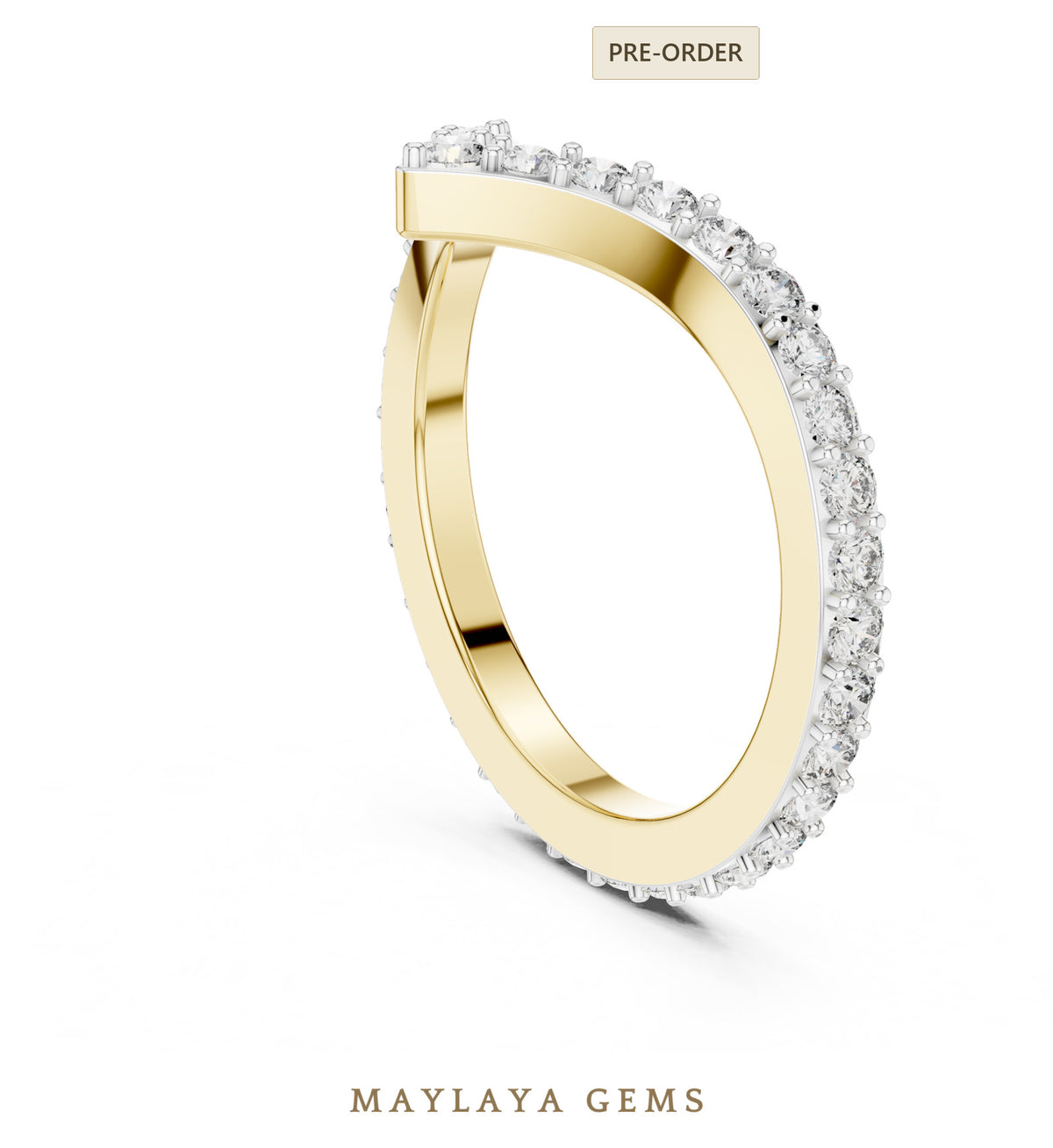Maylaya gems round chevron eternity lab grown diamond band in yellow gold
