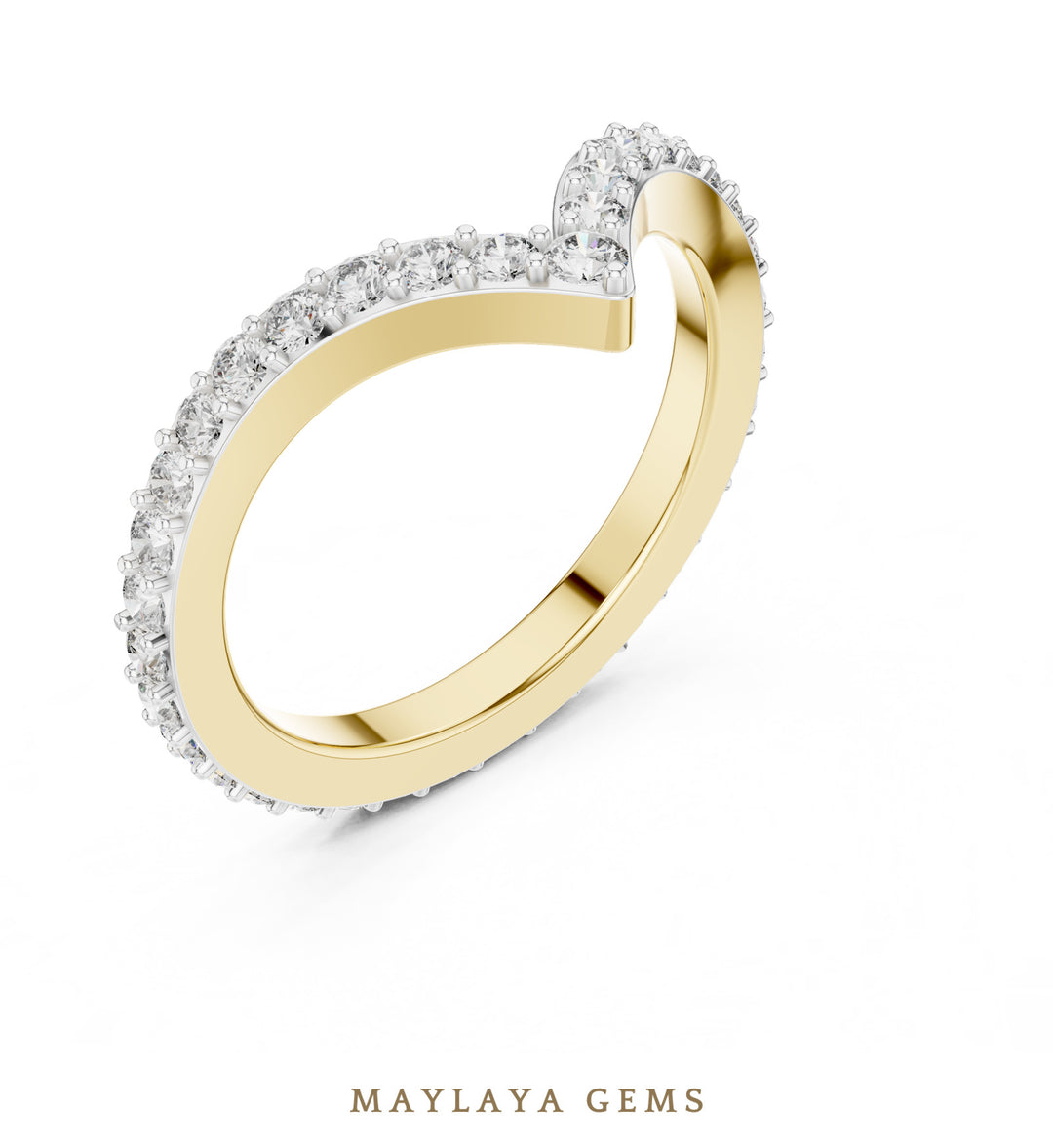 Maylaya Gems round chevron eternity lab-grown diamond band in yellow gold
