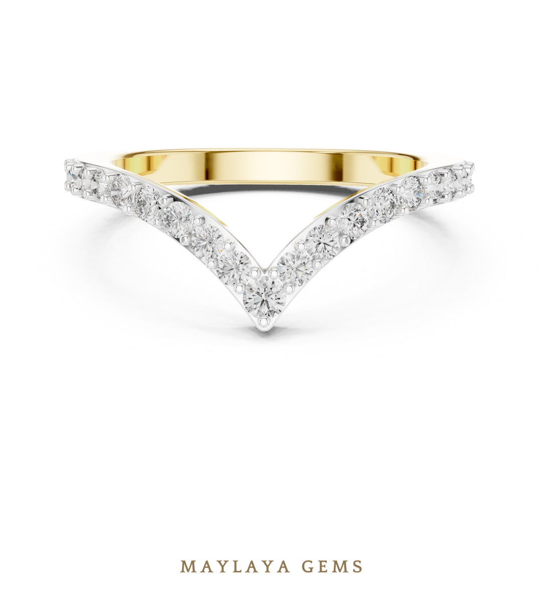 Maylaya Gems round chevron eternity lab-grown diamond band in yellow gold