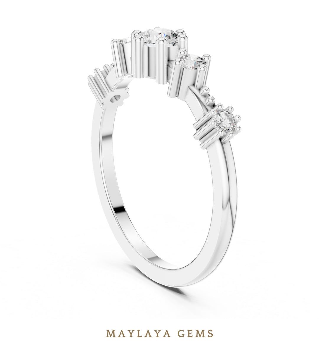 Maylaya Gems graduated five round lab-grown diamond band in white gold