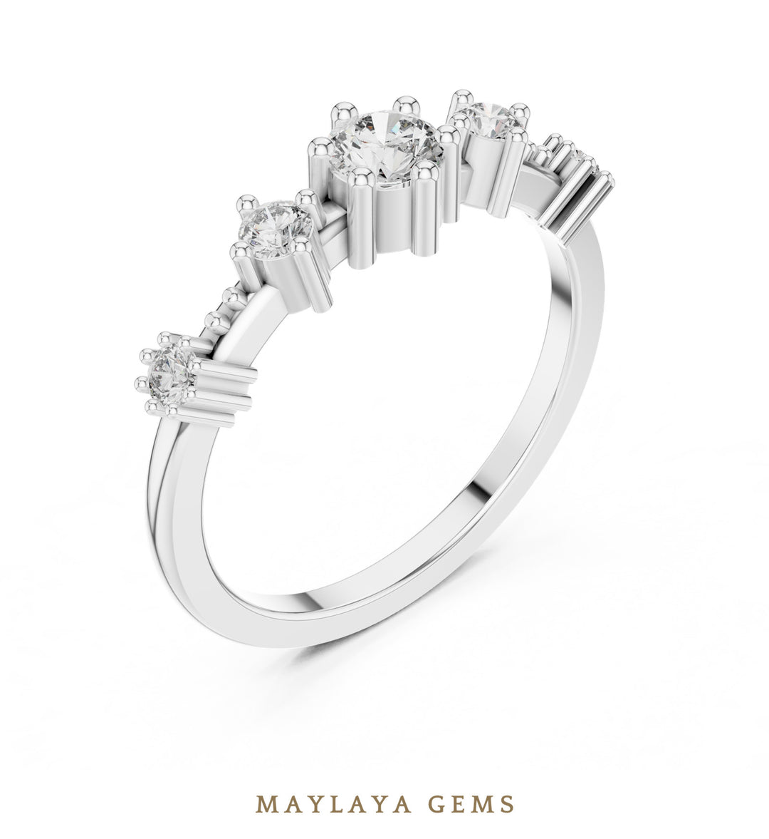 Maylaya Gems graduated five round lab-grown diamond band in white gold