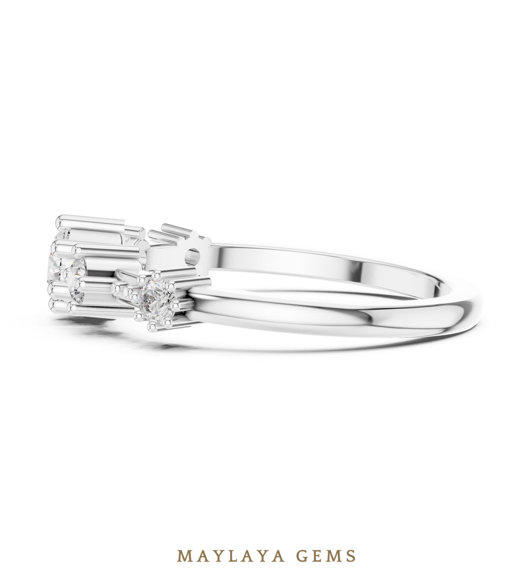 Maylaya Gems graduated five round lab-grown diamond band in white gold
