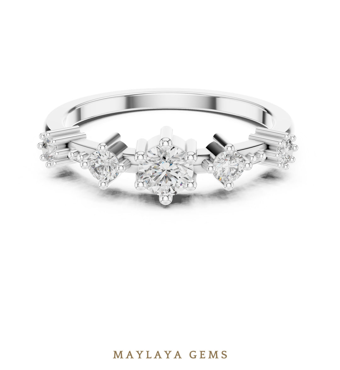 Maylaya Gems graduated five round lab-grown diamond band in white gold