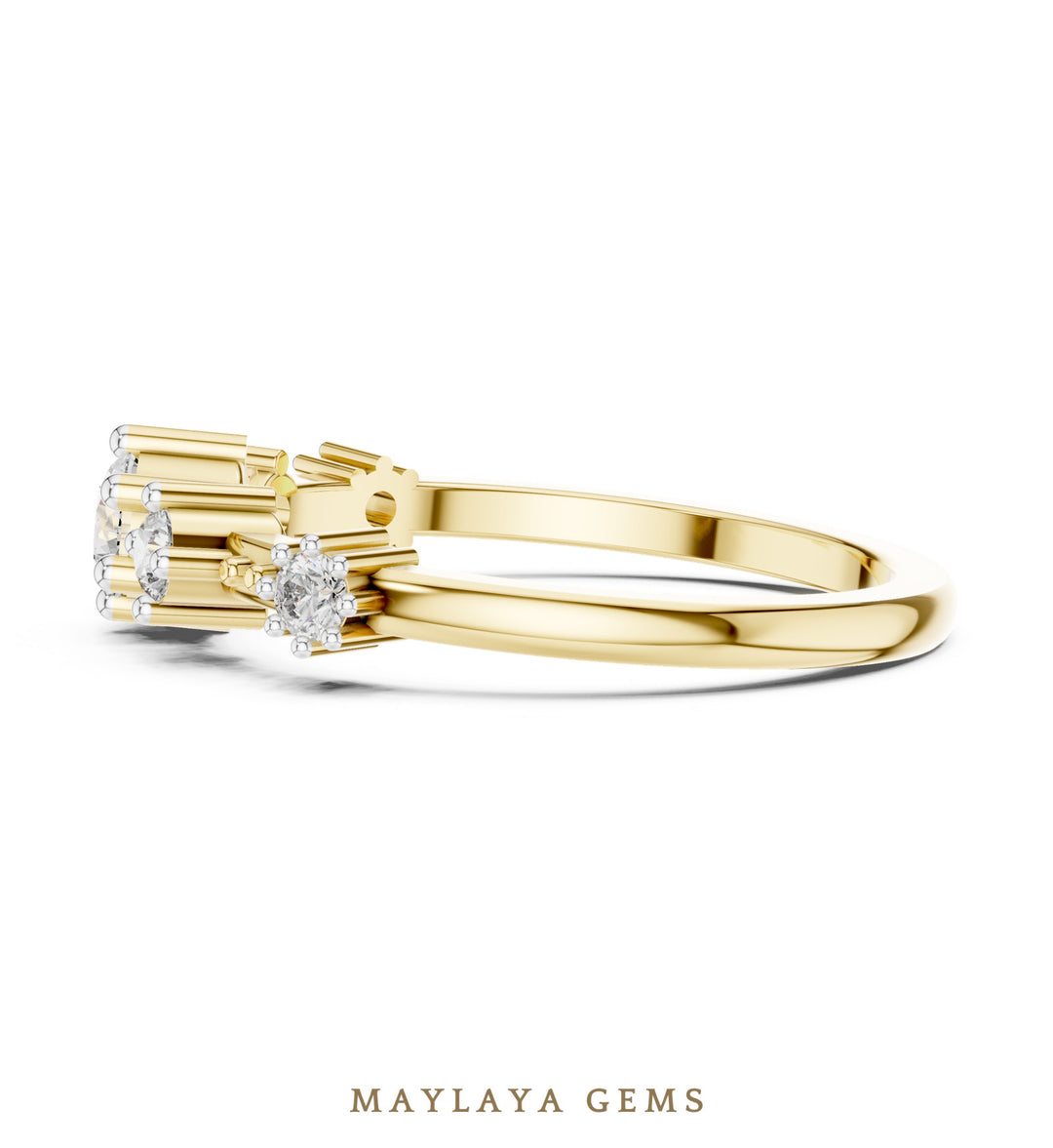 Maylaya Gems graduated five round lab-grown diamond band in yellow gold