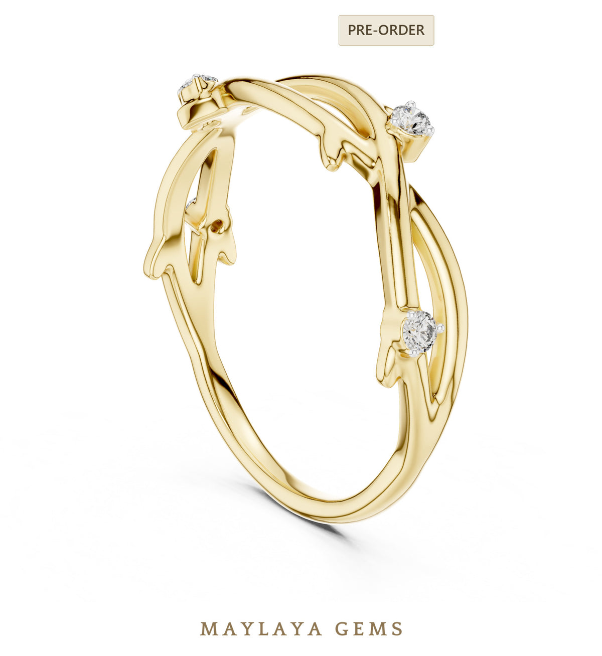 Maylaya gems twined vine lab grown diamond band in yellow gold