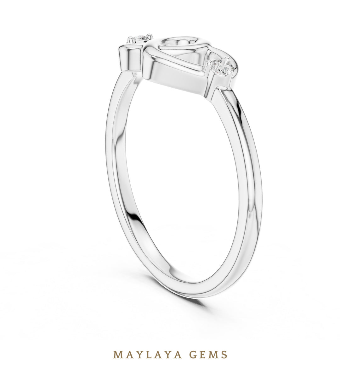 Maylaya Gems interlocking hearts lab-grown diamond ring in white gold
