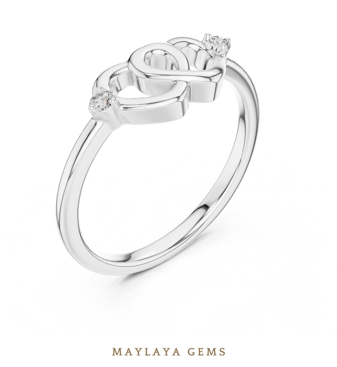 Maylaya Gems interlocking hearts lab-grown diamond ring in white gold