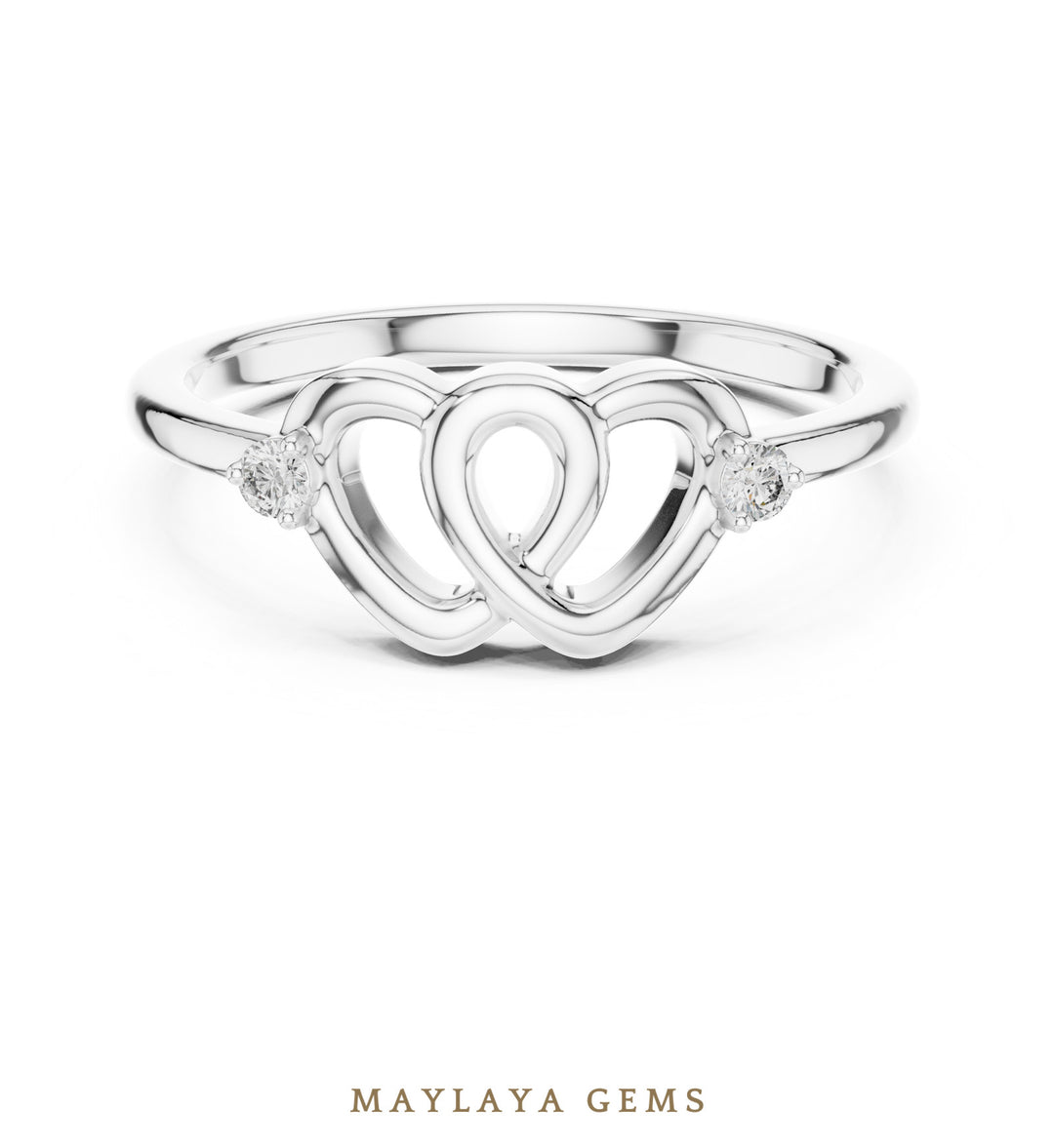 Maylaya Gems interlocking hearts lab-grown diamond ring in white gold
