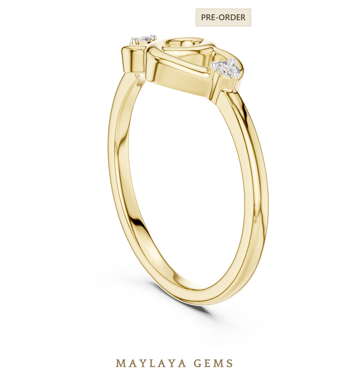 Maylaya gems interlocking hearts lab grown diamond ring in yellow gold