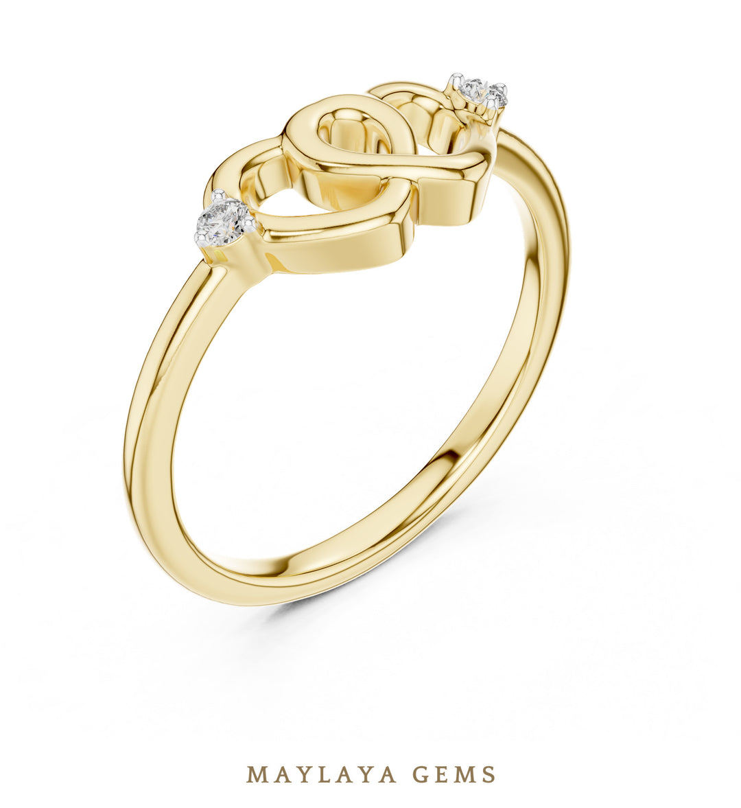 Maylaya Gems interlocking hearts lab-grown diamond ring in yellow gold