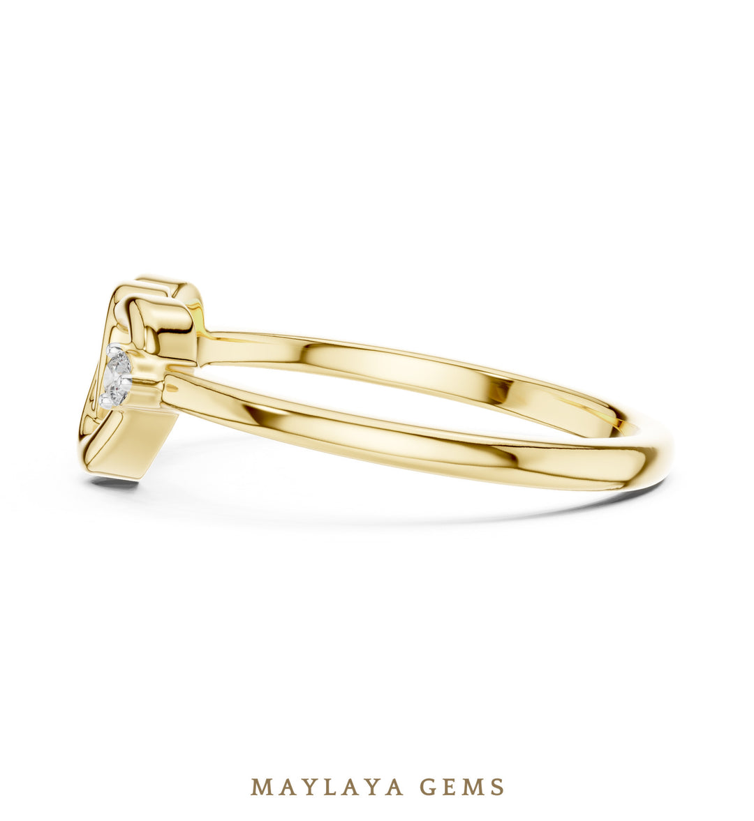 Maylaya Gems interlocking hearts lab-grown diamond ring in yellow gold