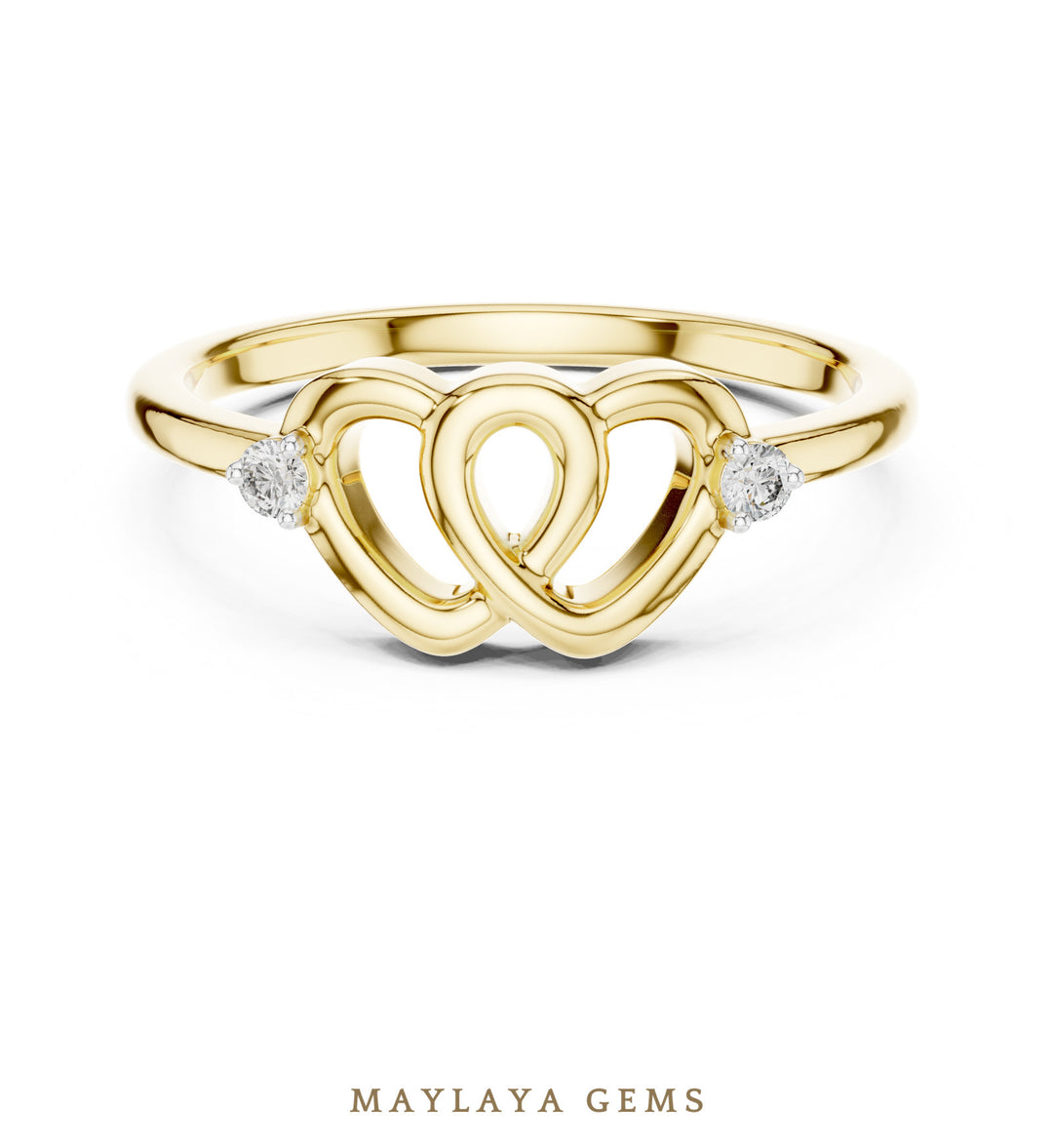 Maylaya Gems interlocking hearts lab-grown diamond ring in yellow gold