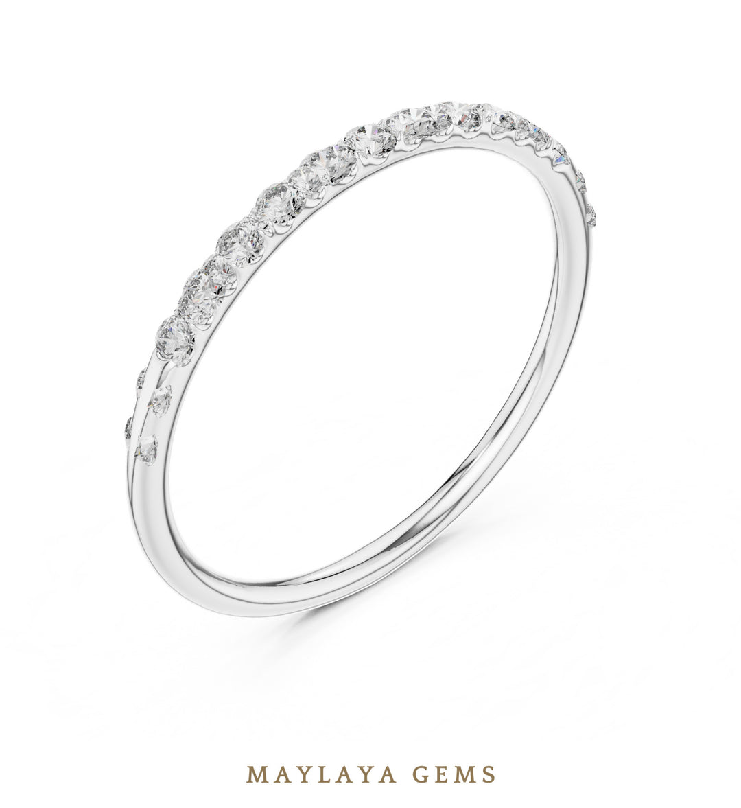 Maylaya Gems petite round half eternity band lab-grown diamond band in white gold