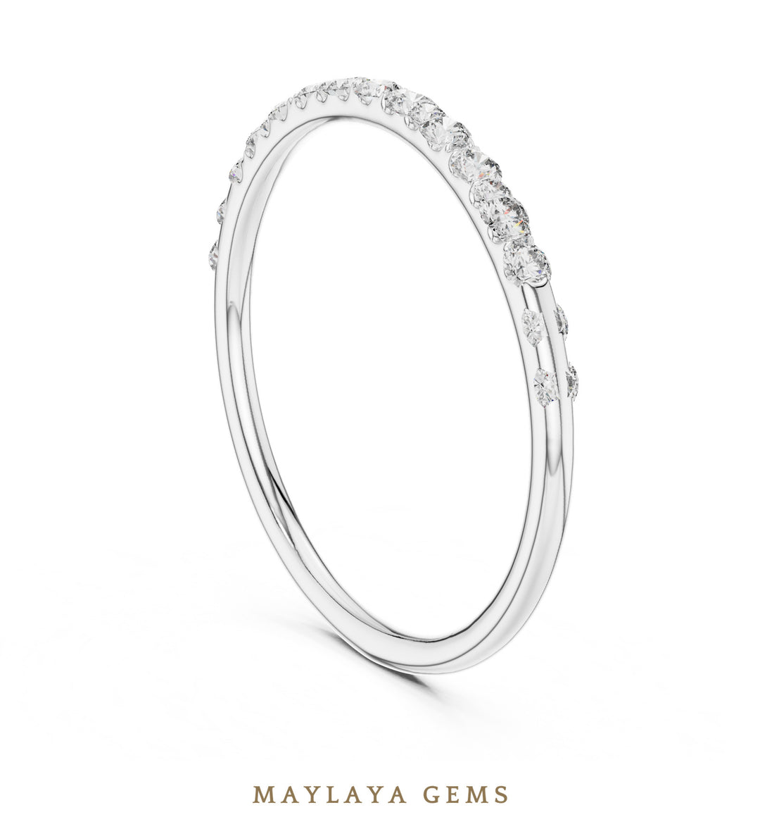 Maylaya Gems petite round half eternity band lab-grown diamond band in white gold