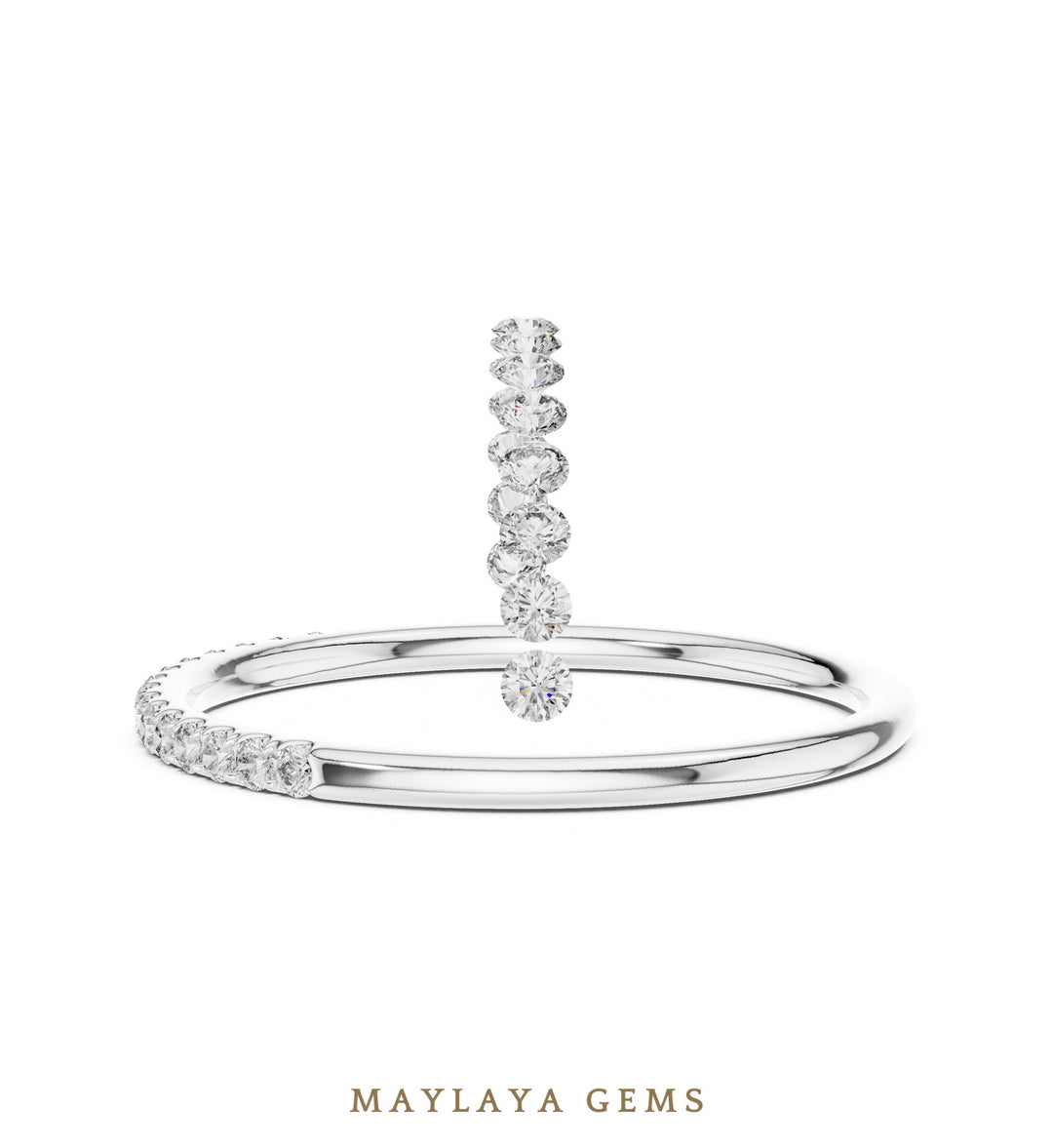 Maylaya Gems petite round half eternity band lab-grown diamond band in white gold