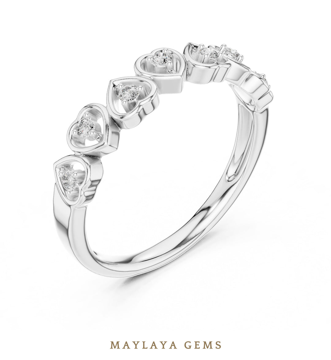 Maylaya Gems heart bezel band lab-grown diamond band in white gold
