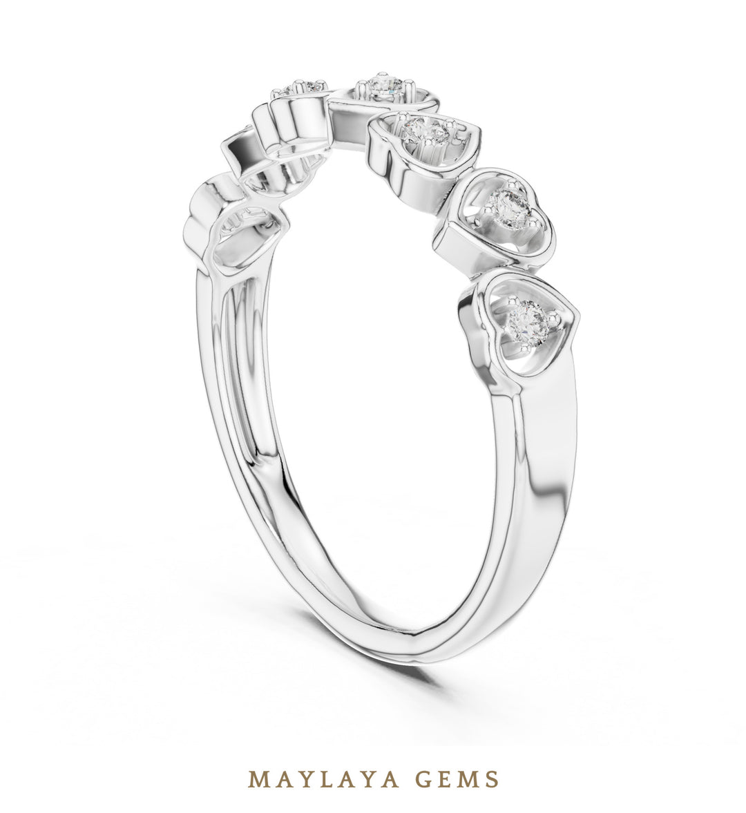 Maylaya Gems heart bezel band lab-grown diamond band in white gold