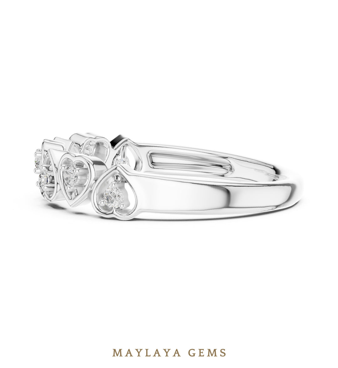 Maylaya Gems heart bezel band lab-grown diamond band in white gold