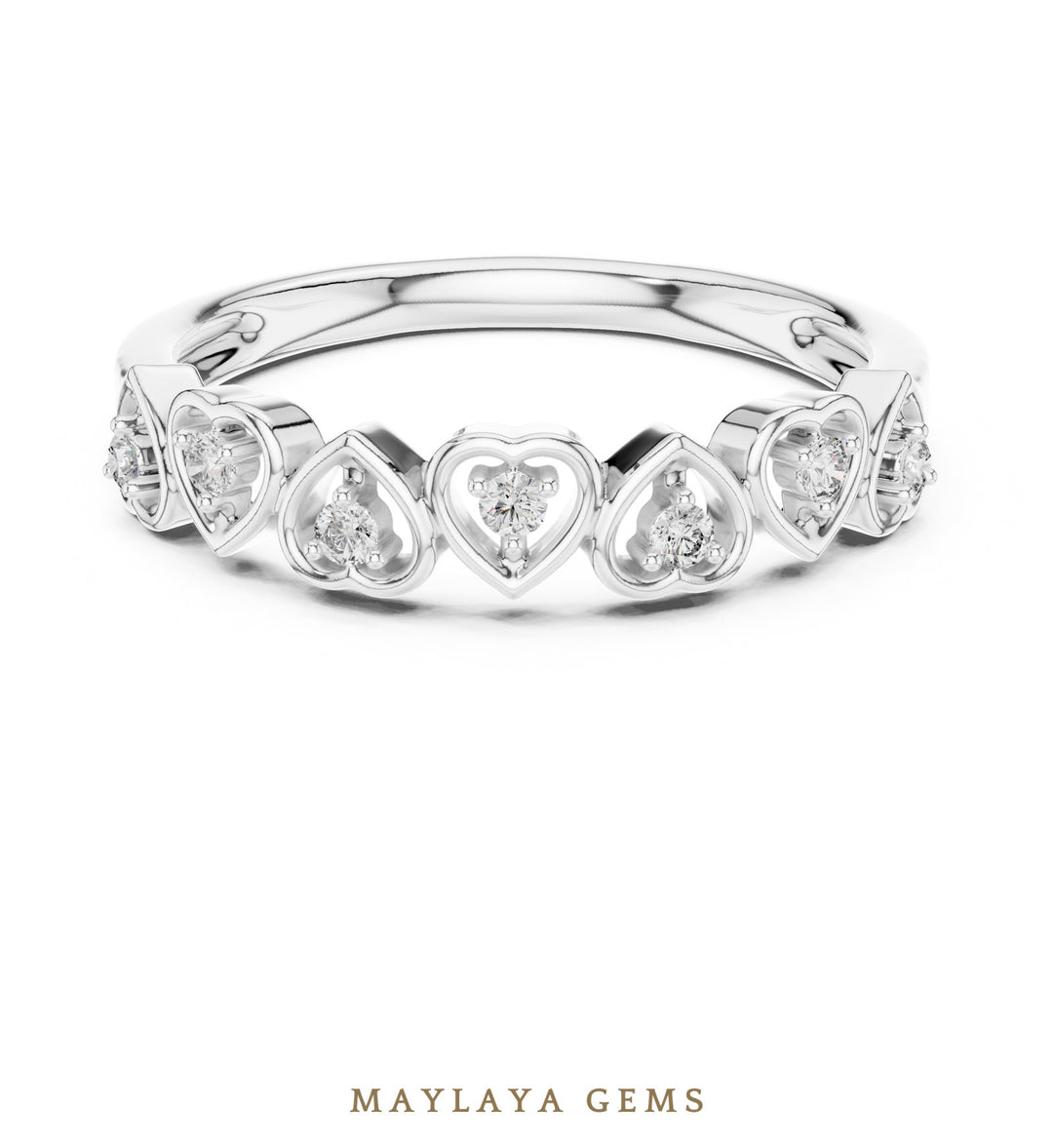 Maylaya Gems heart bezel band lab-grown diamond band in white gold