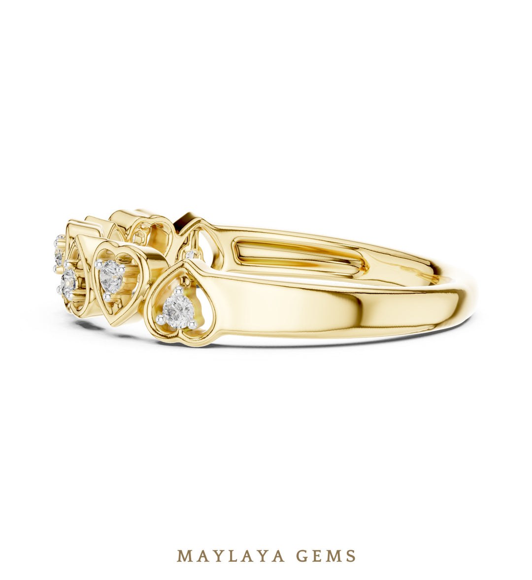 Maylaya Gems heart bezel band lab-grown diamond band in yellow gold