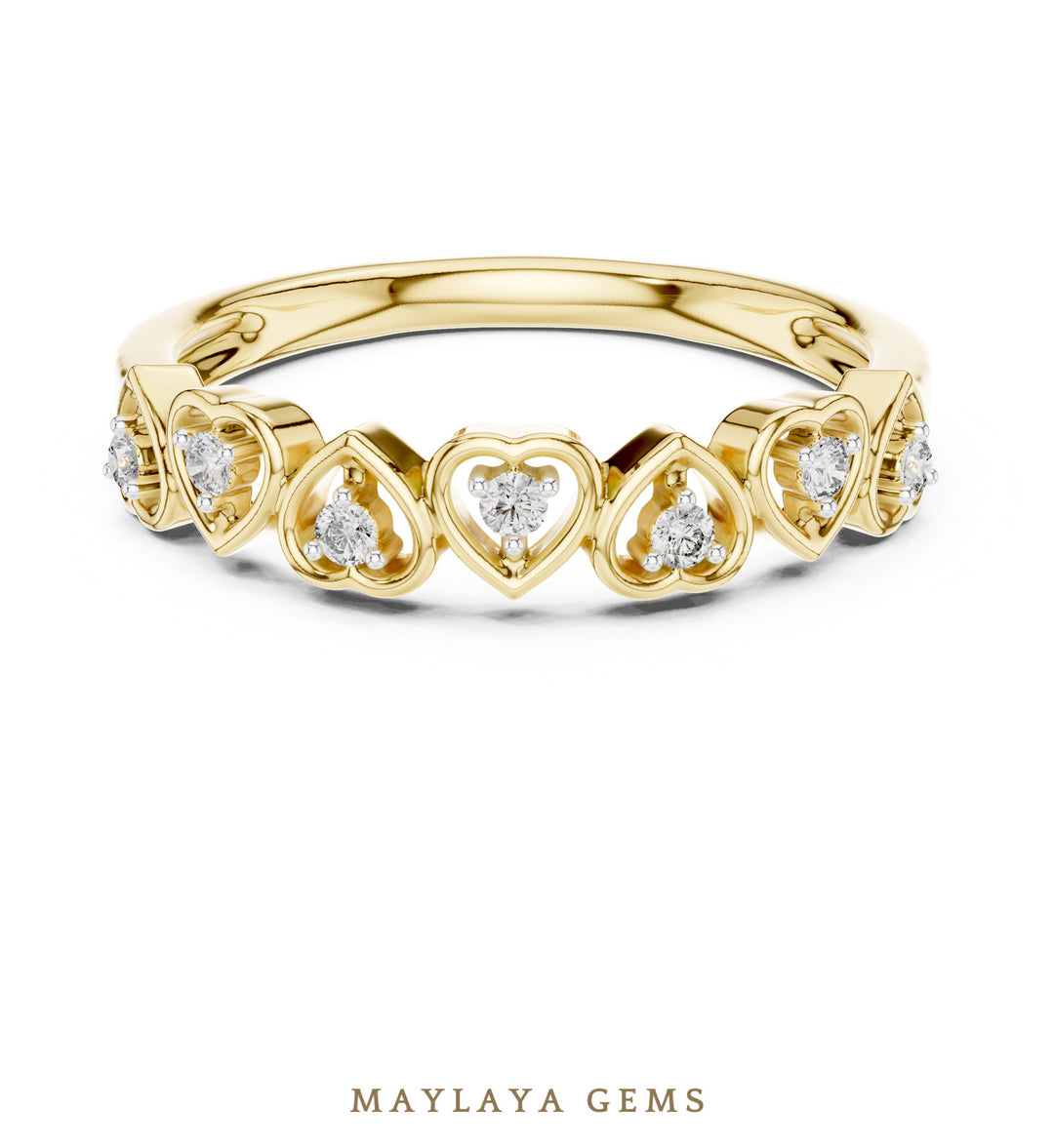 Maylaya Gems heart bezel band lab-grown diamond band in yellow gold