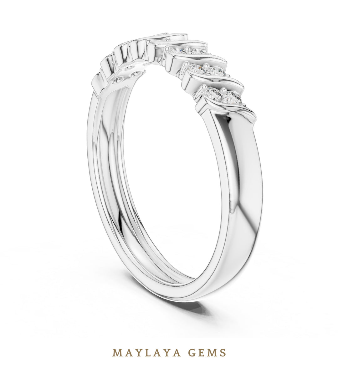 Maylaya Gems leaf link band lab-grown diamond band in white gold
